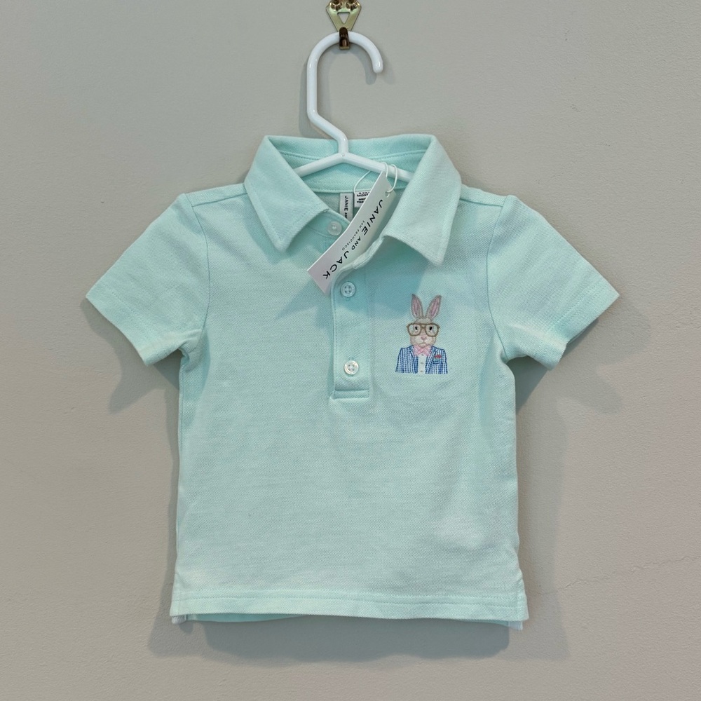 NWT! Janie and Jack Classic Pique Polo w/ Bunny‎ Embroidery - Size 6-12M